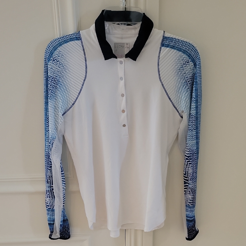 Lucky in Love White and Blue Button Down Shirt